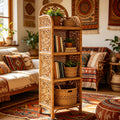 Natural Rattan Boho Carved Floor Storage Shelf