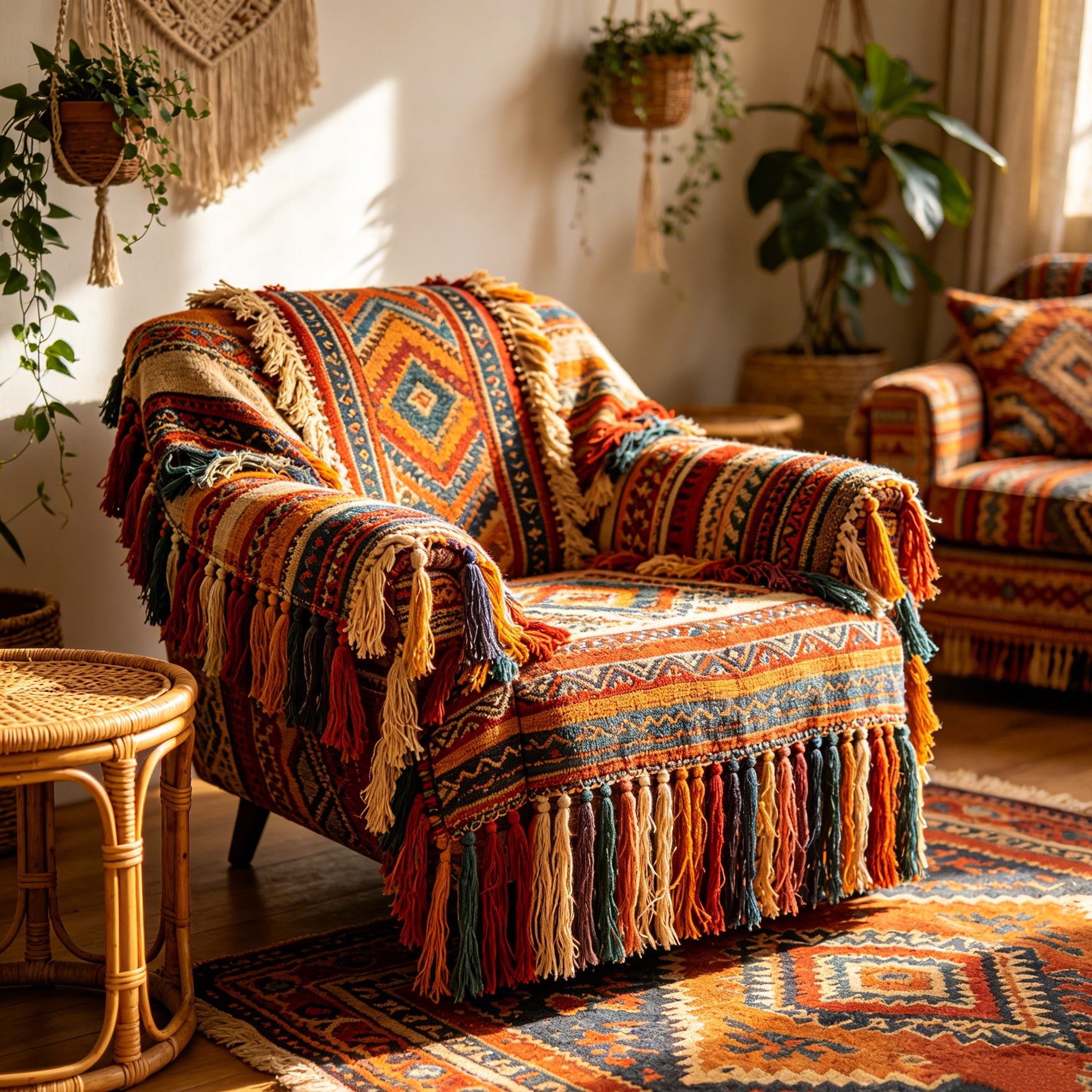 Boho Tassel Fabric Accent Chair