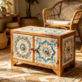 Handmade Boho Shell & Wood Combined Storage Cabinet