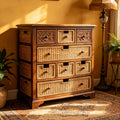 Boho Rattan Carved Solid Wood Storage Dresser