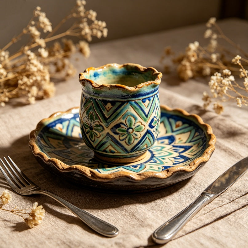 Hand-Painted Boho Artisan Stoneware Dinnerware