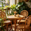 Wood & Rattan Carved Balcony Dining Chair Set