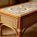 Vintage Hand-Painted Ceramic Top Solid Wood Coffee Table
